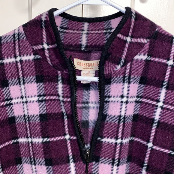 Crossroads Woman 1X Purple White Plaid Half Zip Up Sweater - Picture 5 of 13